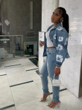 Trendy printed denim top jacket