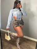 Irregular side hollow short denim top