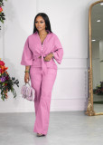 Fashionable solid color stand up collar temperament casual two-piece set