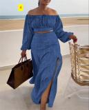 Casual Off Shoulder Split Holiday Dress Set of Two