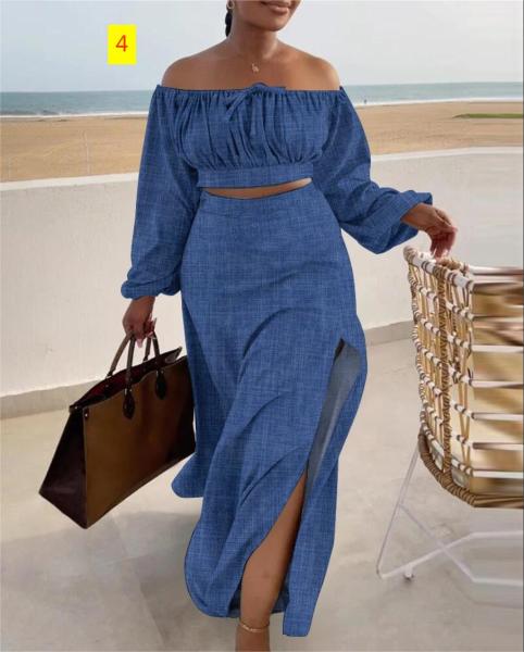 Casual Off Shoulder Split Holiday Dress Set of Two