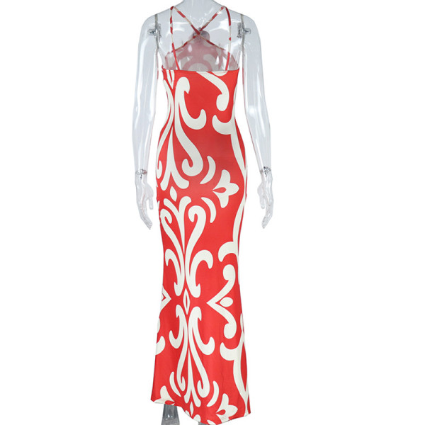 Feeling Sleeveless Hanging Neck 3D Flower Decoration Wrapped Hip Dress