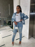 Trendy printed denim top jacket