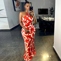 Feeling Sleeveless Hanging Neck 3D Flower Decoration Wrapped Hip Dress