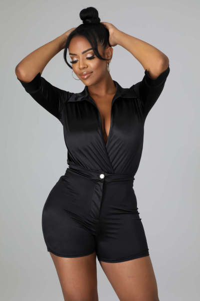 Solid color glossy short top, skirt, personalized two-piece set