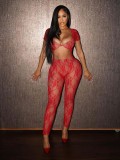 Sexy lace sleeves with exposed navel jumpsuit pants