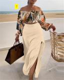 Casual Off Shoulder Split Holiday Dress Set of Two