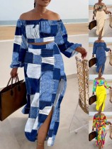 Casual Off Shoulder Split Holiday Dress Set of Two