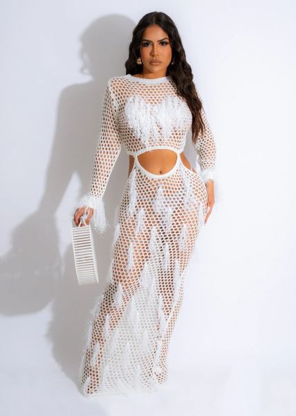 Women's knitted hollow tassel beach skirt
