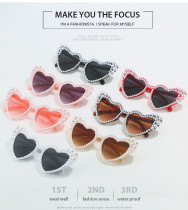 Large frame slanted heart studded pearl sunglasses