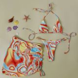 Colorful ripple printed drawstring three piece set