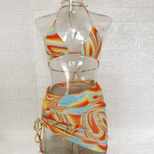 Colorful ripple printed drawstring three piece set