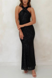 Sexy backless sleeveless sequin long dress