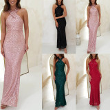 Sexy backless sleeveless sequin long dress