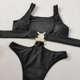Chest metal buckle connected bikini