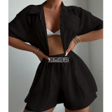Solid color short sleeved shirt set, loose sun protection suit, swimsuit cover up