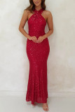 Sexy backless sleeveless sequin long dress