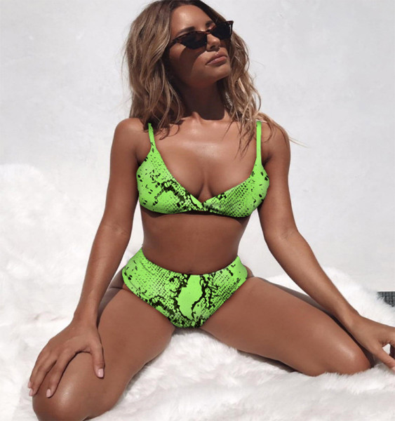 Swimming Sexy Leopard Pattern Snake Pattern High Waist Women's Bikini
