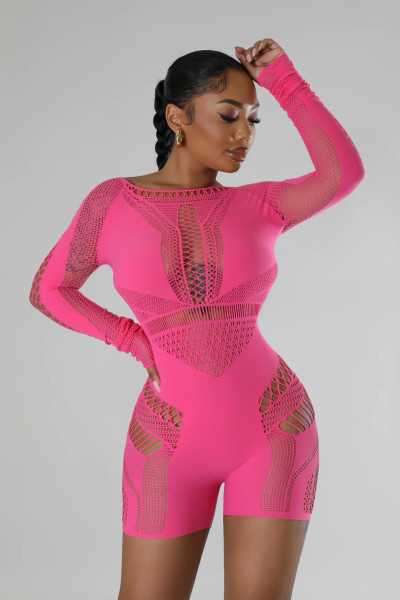 Fun hollow out perspective mesh clothing sexy high elastic jumpsuit
