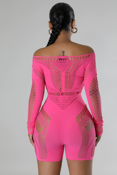 Fun hollow out perspective mesh clothing sexy high elastic jumpsuit
