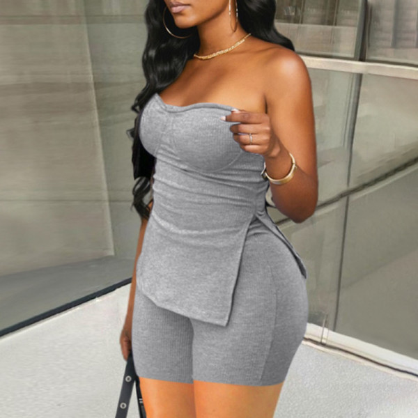 Knitted Pit Stripe Solid Color Fashion Casual Set