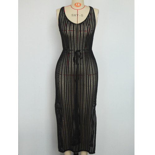 Open back cross strap split V-neck long skirt