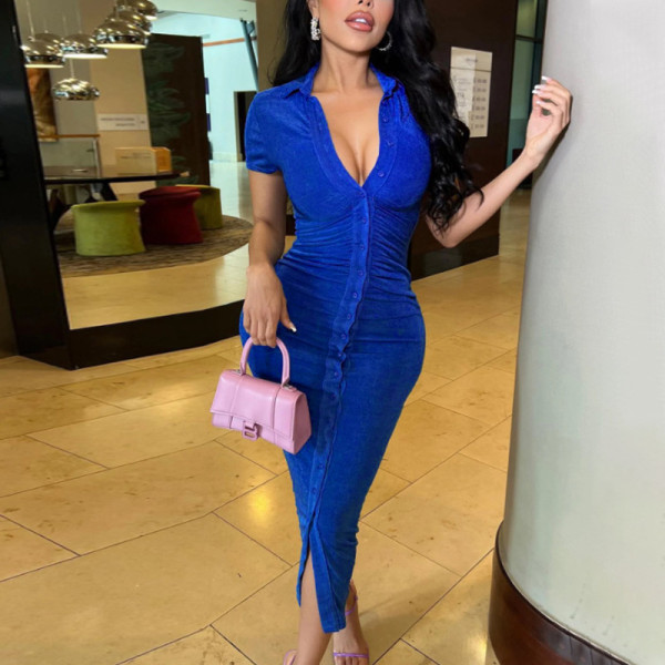 Temperament solid color long dress