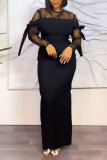 Lace Spliced Perspective Split Strap Wrapped Hip Dress