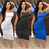 Women's elastic band women's solid color backless suspender dress Women's elastic band women's solid color backless suspender dress