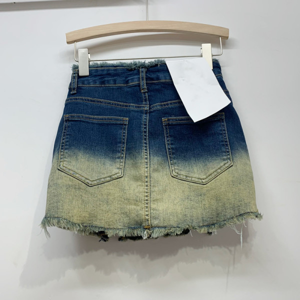Diagonal zipper retro color anti glare pants skirt denim short skirt
