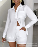 Women's casual shirt top+shorts set