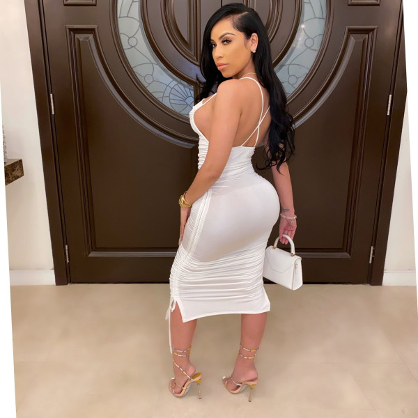 Women's elastic band women's solid color backless suspender dress