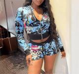 Printed long sleeved shorts set