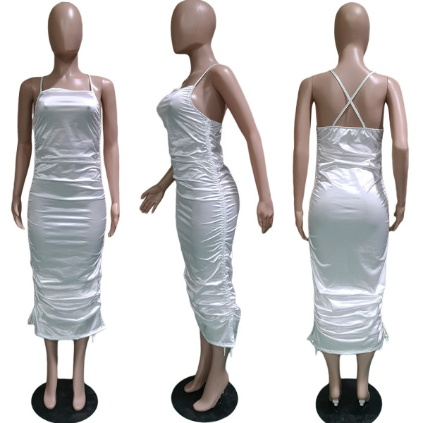 Women's elastic band women's solid color backless suspender dress