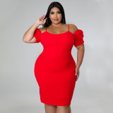 Solid color suspender, backless, shoulder less, pile up sleeves, oversized dress