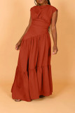 Solid color sleeveless pleated loose hem nylon dress