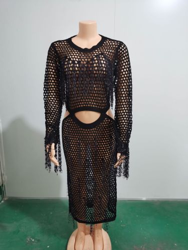 Hollow knit nightclub sexy dress beach skirt