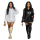 Elastic solid color sequin loose long sleeved micro flared shirt dress