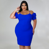 Solid color suspender, backless, shoulder less, pile up sleeves, oversized dress