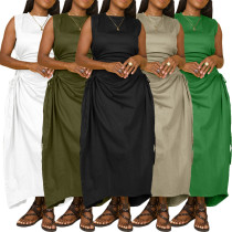 Solid color sleeveless hollowed out nylon dress Solid color sleeveless hollowed out nylon dress