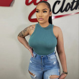 Solid color versatile tank top jumpsuit