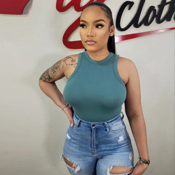 Solid color versatile tank top jumpsuit