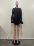 Elastic solid color sequin loose long sleeved micro flared shirt dress