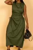 Solid color sleeveless hollowed out nylon dress