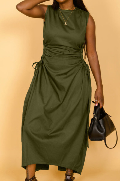 Solid color sleeveless hollowed out nylon dress