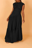 Solid color sleeveless pleated loose hem nylon dress
