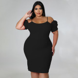 Solid color suspender, backless, shoulder less, pile up sleeves, oversized dress