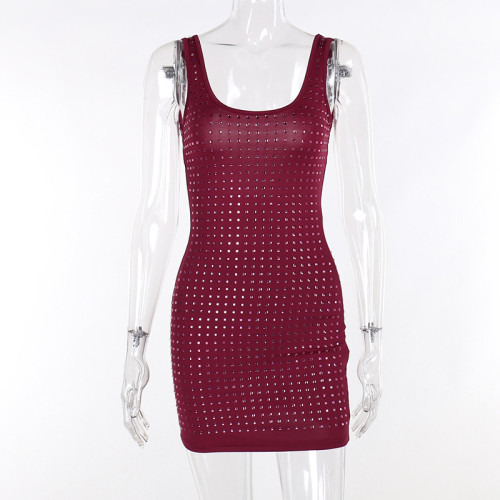 Temperament slim fitting square diamond design dress