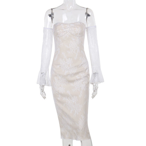 Slim fit flared sleeve lace dress