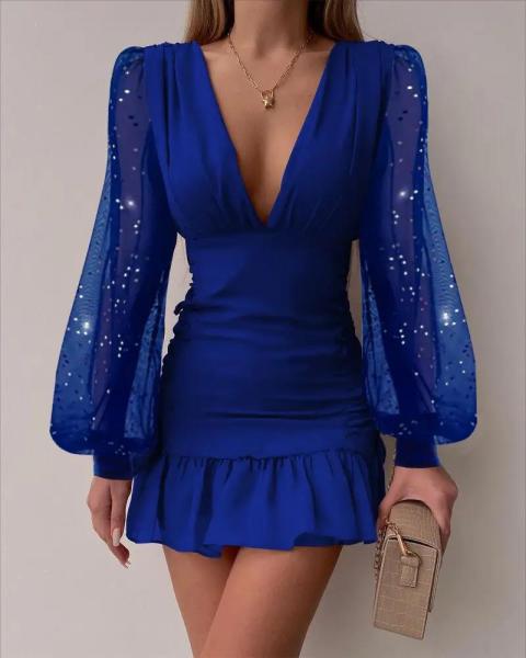 V-neck velvet short skirt chiffon short skirt dress